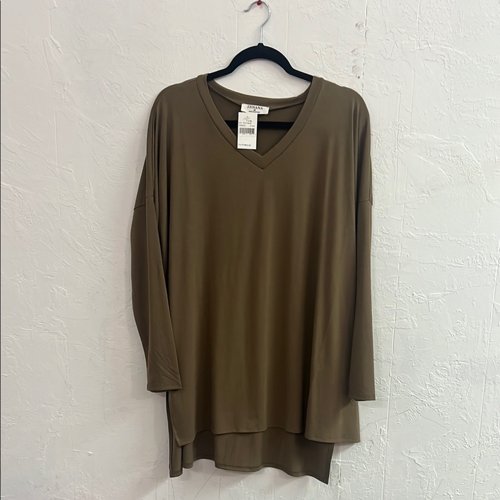Women's Olive V-Neck Top